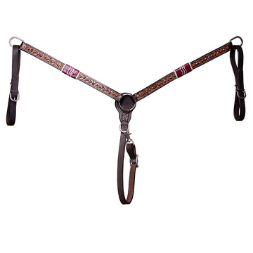 BAR H EQUINE Horse Hand Carved Breast Collar Headstall Genuine Leather Brown